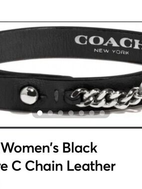 Coach Black Leather Bracelet with Silver Chain Accent